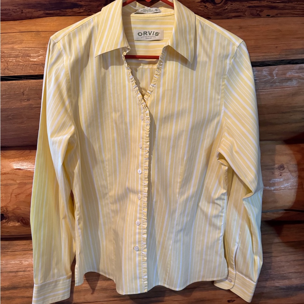 GORGEOUS ORVIS WRINKLE FREE LEMON YELLOW STRIPE BLOUSE. EXCELLENT CONDITION.